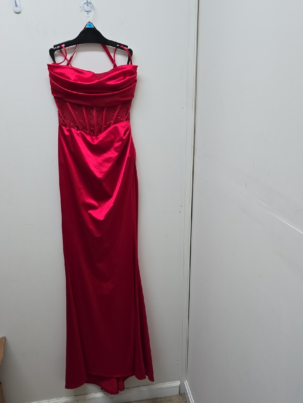 Discounted - Blemish - Windsor Red Satin Gown with Beaded Corset - Size S